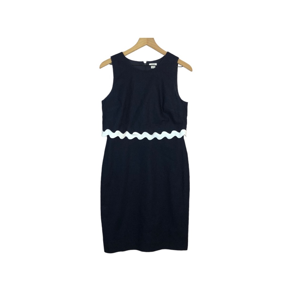 J CREW  Blue Navy Sleeveless Midi Back Zipper Lace Trim Dress Size 8